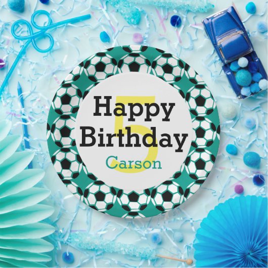 Kinder gepersonaliseerd Voetbal Happy Birthday Spo Papieren Bordje (Feest)