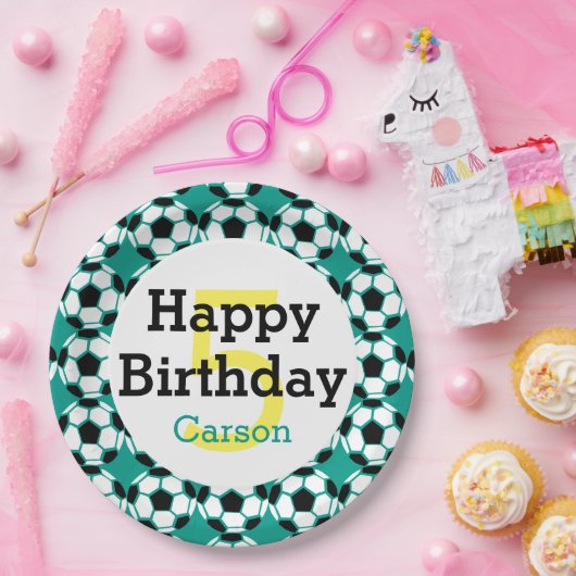 Kinder gepersonaliseerd Voetbal Happy Birthday Spo Papieren Bordje (Feest)