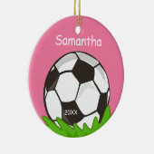 Kinder gepersonaliseerd Voetbal Roze Keramisch Ornament (Rechts)
