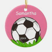 Kinder gepersonaliseerd Voetbal Roze Keramisch Ornament (Voorkant)