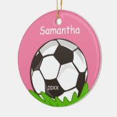 Kinder gepersonaliseerd Voetbal Roze Keramisch Ornament (Links)