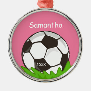 Kinder gepersonaliseerd Voetbal Roze Metalen Ornament