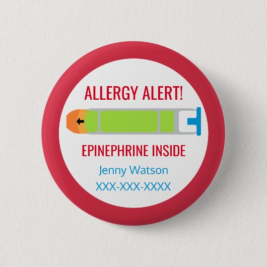 Kinder gepersonaliseerde allergie Alert Epinefrine Ronde Button 5,7 Cm (Voorkant)