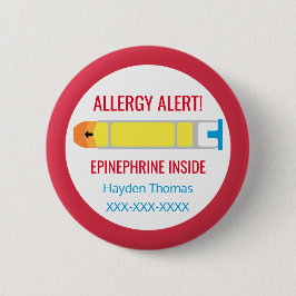Kinder gepersonaliseerde allergie Alert Epinefrine Ronde Button 5,7 Cm