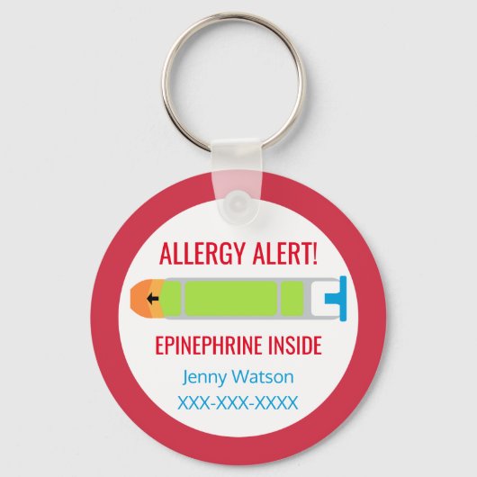 Kinder gepersonaliseerde allergie Alert Epinefrine Sleutelhanger (Voorkant)