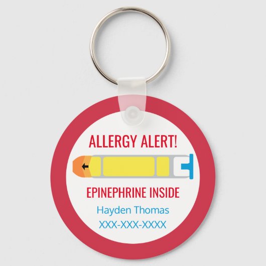Kinder gepersonaliseerde allergie Alert Epinefrine Sleutelhanger (Voorkant)