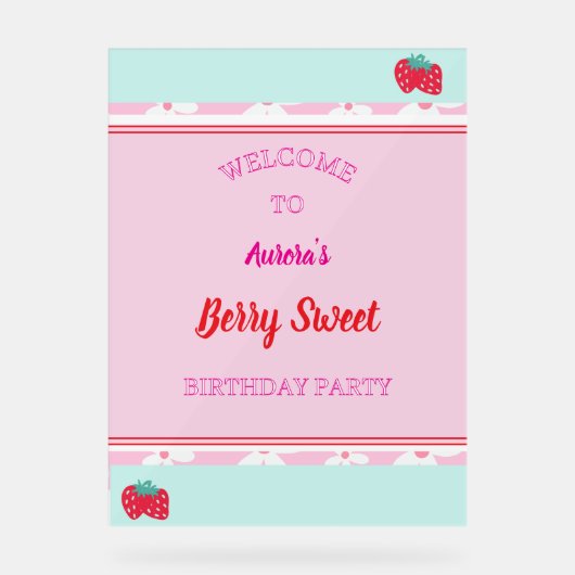 Kinder gepersonaliseerde Berry Sweet Welcome Sign Acryl Bord (Voorkant)