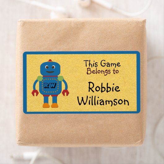 Kinder gepersonaliseerde Blue Robot Speelgoed Stic Etiket (Insitu)