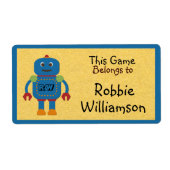 Kinder gepersonaliseerde Blue Robot Speelgoed Stic Etiket (Voorkant)