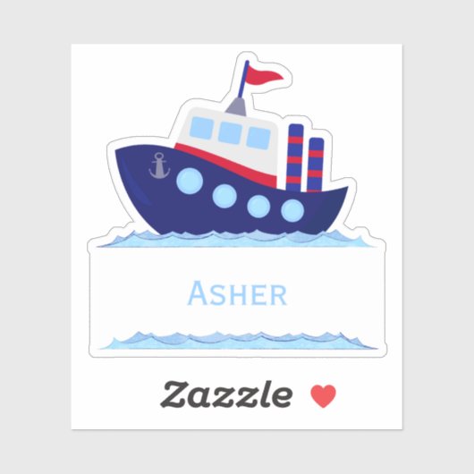 Kinder gepersonaliseerde Blue Sailboat naamlabel S Sticker (Vel)