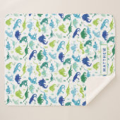 Kinder gepersonaliseerde Dinosaur Blauwe Groene Bo Sherpa Deken (Voorkant (horizontaal))