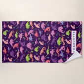 Kinder gepersonaliseerde Dinosaur Waterverf Paarse Strandlaken (Voorkant)