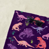 Kinder gepersonaliseerde Dinosaur Waterverf Paarse Strandlaken (In situ)