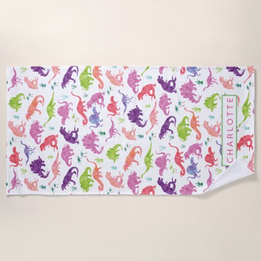 Kinder gepersonaliseerde Dinosaur Waterverf Patroo Strandlaken (Voorkant)