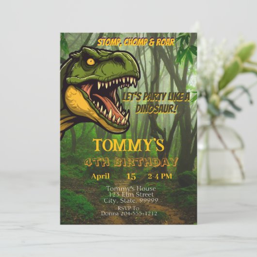 Kinder Gepersonaliseerde Dinosaurus Verjaardag Kaart (Staand voorkant)