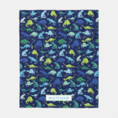 Kinder gepersonaliseerde dinosaurusblauwe groene W Fleece Deken (Voorkant)