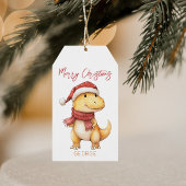 Kinder gepersonaliseerde dinosauruskerst cadeaulabel