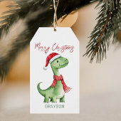 Kinder gepersonaliseerde dinosauruskerst cadeaulabel