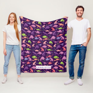 Kinder gepersonaliseerde dinosaurusroze Paarse mei Fleece Deken