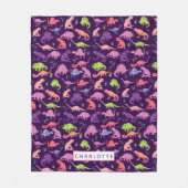 Kinder gepersonaliseerde dinosaurusroze Paarse mei Fleece Deken (Voorkant)
