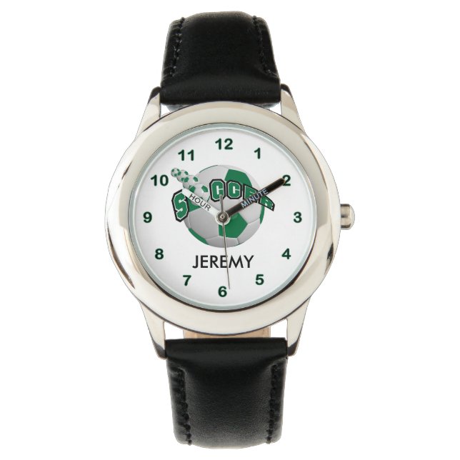 Kinder gepersonaliseerde donkergroene voetbal horloge (Voorkant)