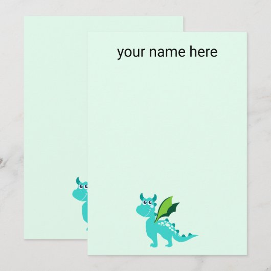 Kinder gepersonaliseerde Dragon Notecards Bedankkaart (Voorkant / Achterkant)