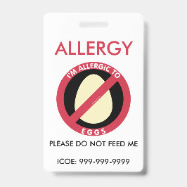 Kinder gepersonaliseerde eierallergie noodsituatie badge