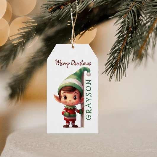 Kinder gepersonaliseerde elfkerst cadeaulabel