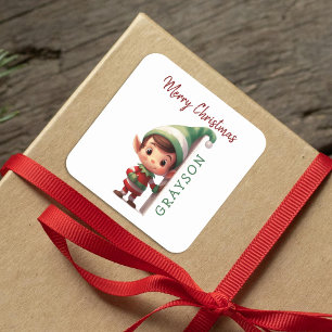 Kinder gepersonaliseerde elfkerst vierkante sticker