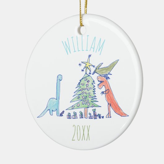 Kinder gepersonaliseerde feestdag in Dinosaur Keramisch Ornament (Links)