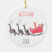 Kinder gepersonaliseerde feestdag in Dinosaur Keramisch Ornament (Achterkant)