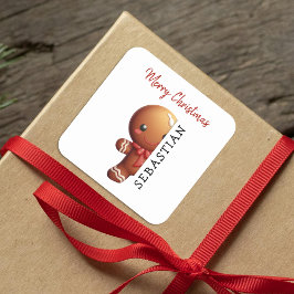 Kinder Gepersonaliseerde Gingerbread Man Kerstmis Vierkante Sticker