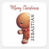 Kinder Gepersonaliseerde Gingerbread Man Kerstmis Vierkante Sticker (Voorkant)