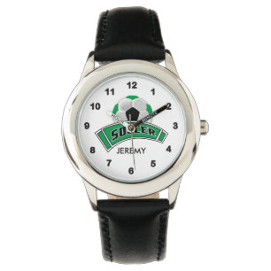 Kinder gepersonaliseerde groene voetbal horloge