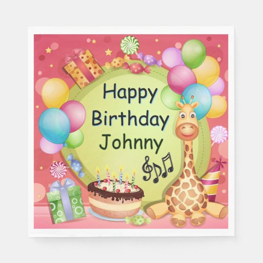 Kinder gepersonaliseerde Happy Birthday Servet (Voorkant)