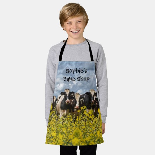 Kinder gepersonaliseerde Holstein Koeien Schort (Gedragen)