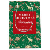 Kinder gepersonaliseerde kerst-dinosaurussen in de medium cadeauzakje (Voorkant)