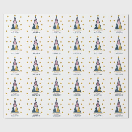 kinder gepersonaliseerde moderne minimal kerst cadeaupapier (Vlak)