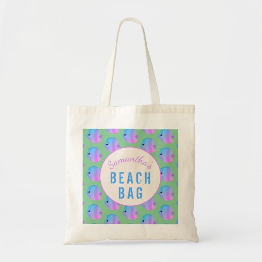 Kinder gepersonaliseerde naam Visbeach Canvas tas (Voorkant)
