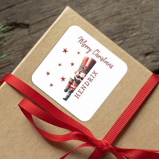 Kinder Gepersonaliseerde Notenkraker Kerst Vierkante Sticker