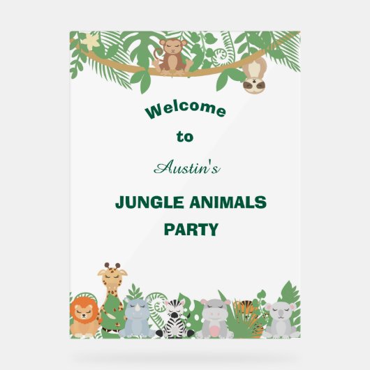 Kinder gepersonaliseerde Oerwouden welkomstbord Acryl Bord (Voorkant)