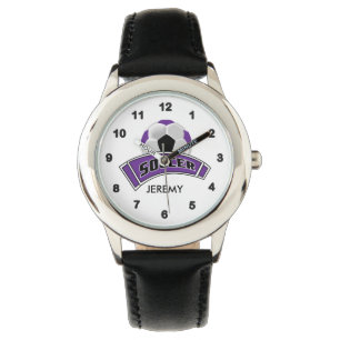 Kinder gepersonaliseerde Paarse Voetbal Horloge