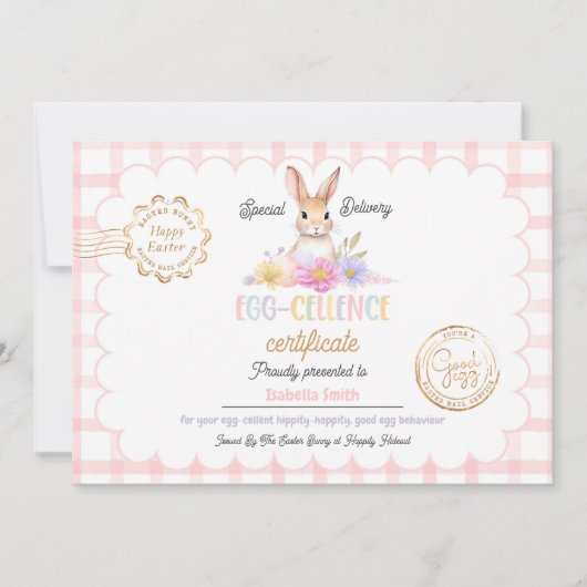 Kinder gepersonaliseerde paasei-excellentiecertifi kaart (Voorkant)