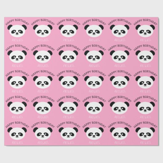 Kinder Gepersonaliseerde Panda Beer Kawaii Verjaar Cadeaupapier (Vlak)