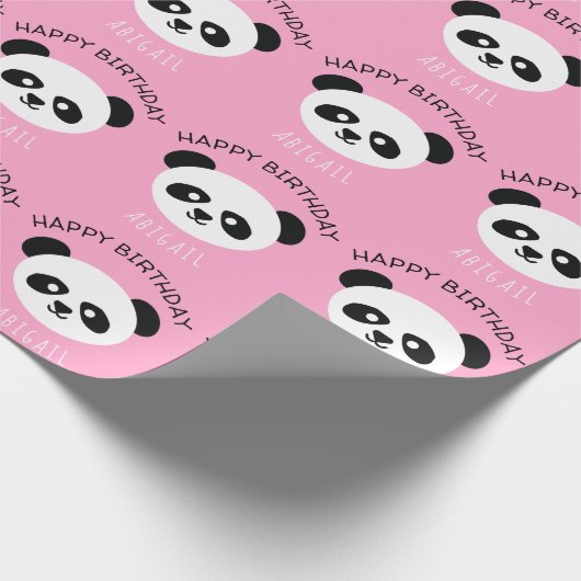 Kinder Gepersonaliseerde Panda Beer Kawaii Verjaar Cadeaupapier (Hoek)