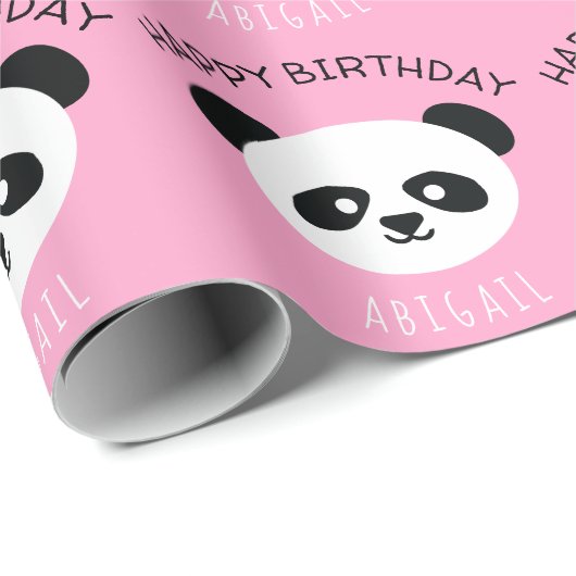 Kinder Gepersonaliseerde Panda Beer Kawaii Verjaar Cadeaupapier (Rol Hoek)