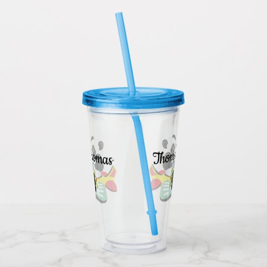 Kinder gepersonaliseerde panda flyer acryl drinkbeker (Links)