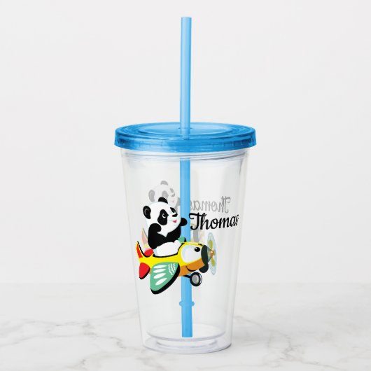 Kinder gepersonaliseerde panda flyer acryl drinkbeker (Voorkant)