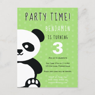 Kinder Gepersonaliseerde Panda Kawaii Groene Verja Uitnodiging Briefkaart