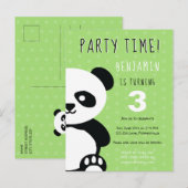 Kinder Gepersonaliseerde Panda Kawaii Groene Verja Uitnodiging Briefkaart (Voorkant / Achterkant)